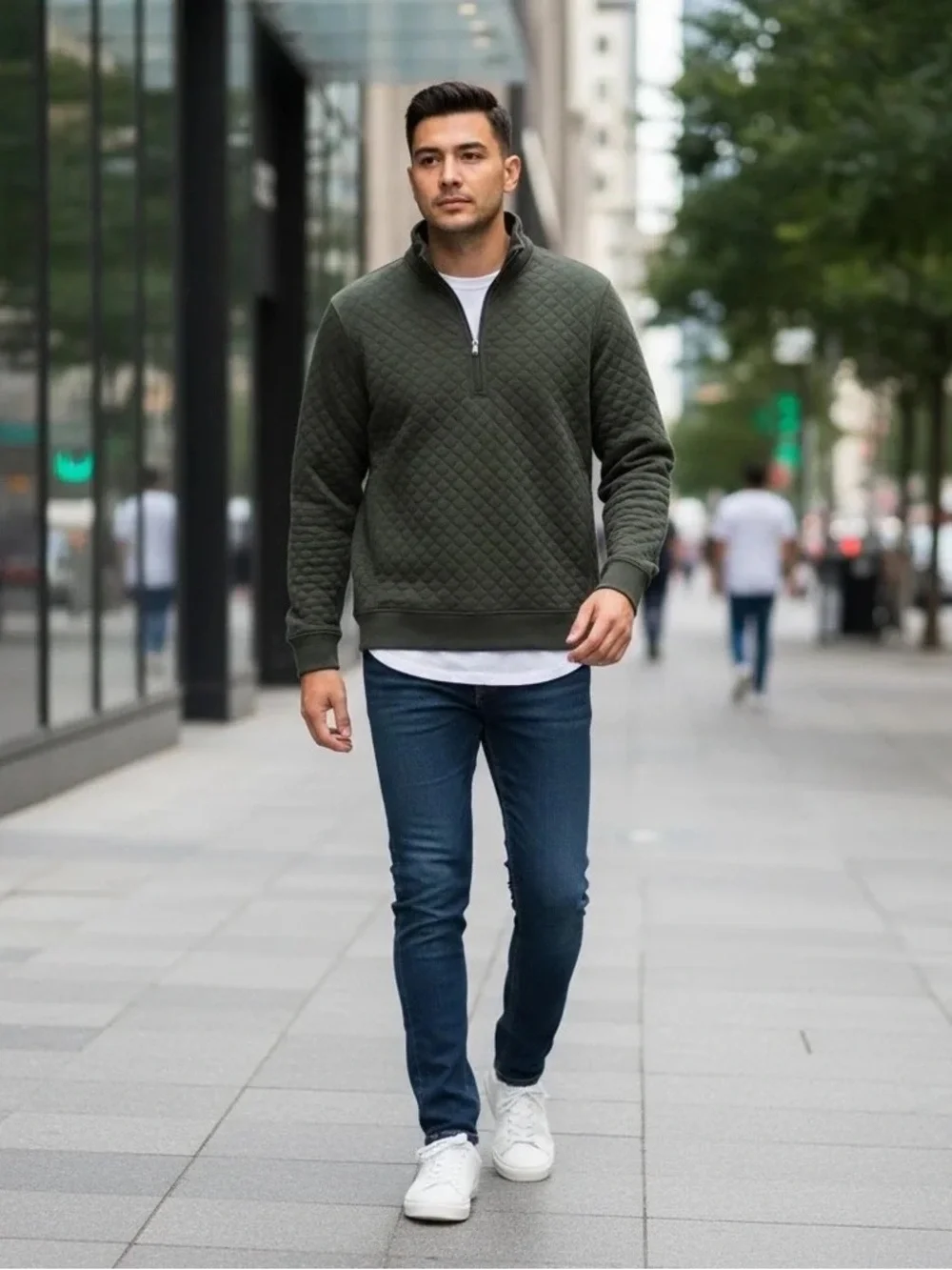 Tommy John Quilted Quarter Zip Pullover XL Olive Green